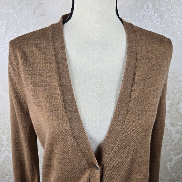 Gap Size Small Tan Vneck Button Front Cardigan Pockets 100% Fine Merino Wool - Picture 3 of 12